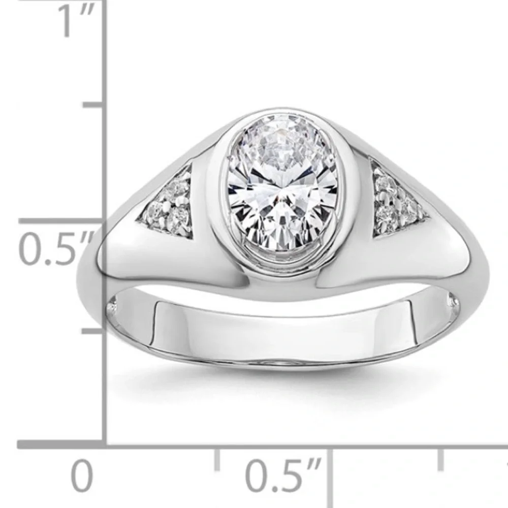 IBGoodman 14K White Gold Lab Grown Diamond Oval Men’s Ring –Modern Luxury